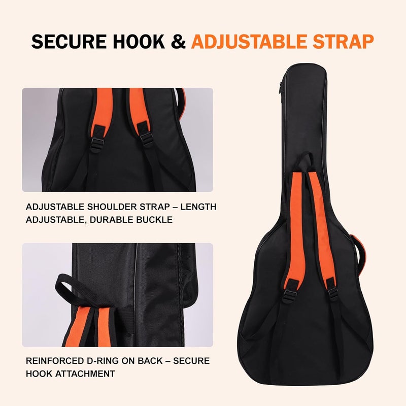 PPOPPO Acoustic Guitar Gig Bag Fits 40/41/42 Inch & 12-String Guitars, 0.5 Inch Thick Padded for Enhanced Protection, 600D Waterproof Soft Backpack Case with Neck Fixed Strap & Dual Shoulder Straps - Image 5